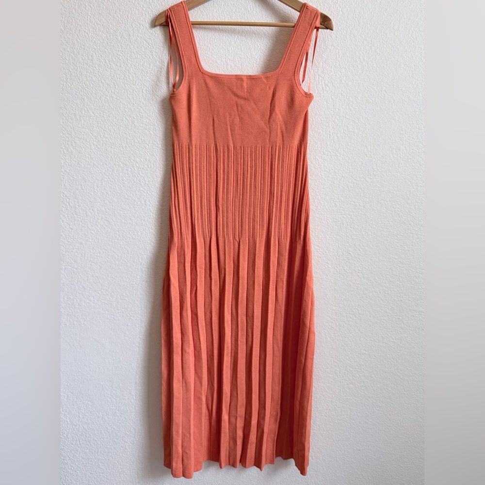 Ann Taylor Sunset Coral Pleated Knit Maxi Dress Large NWT